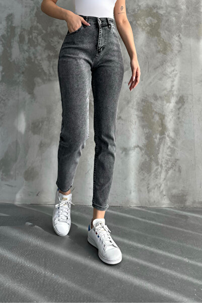 macharelbasic Καπνιστό γυναικείο ψηλόμεσο τζιν Mom Skinny Leg