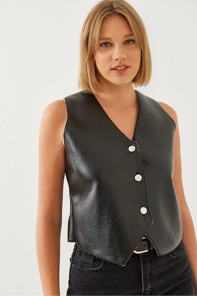 Bianco Lucci Women's Leather Plush Vest - 6468 60351161