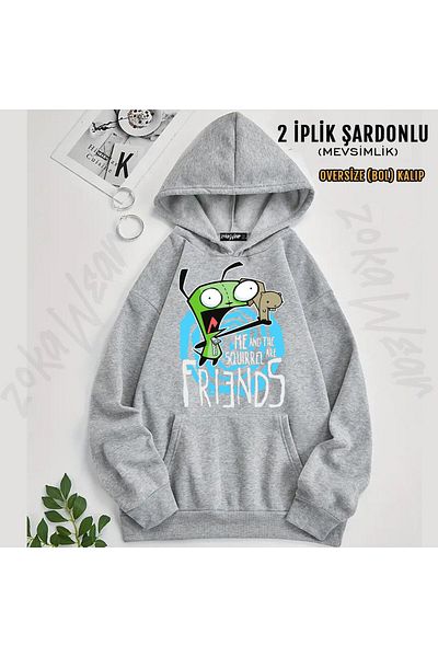 ZOKAWEAR Invader Zim Gir Me Printed Hooded Oversize Sweatshirt (2 Thread)