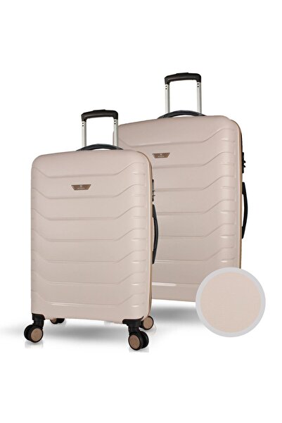 My Valice Solid PP Polipropilen Kırılmaz Orta ve Büyük Boy Krem 2'li Valiz Seti