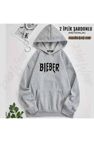 ZOKAWEAR Justin Bieber Printed Hooded Oversize Sweatshirt (2 Thread)