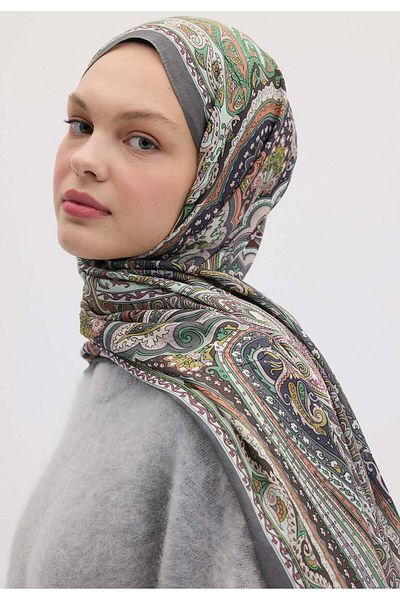 Fresh Etnic Floral Patterned Violette Shal