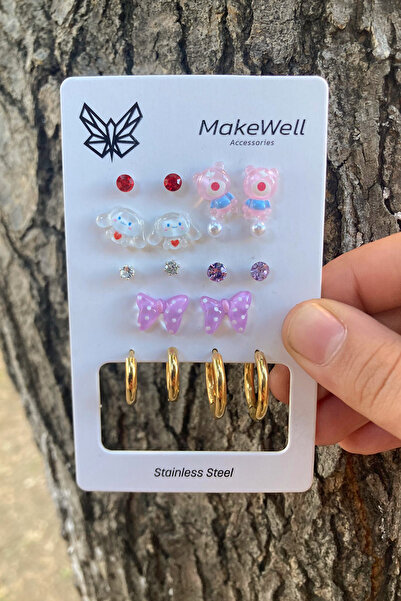 MakeWell أقراط من الفولاذ المقاوم للصدأ غير قابلة للتشويه - مجموعة من شريط الدب وحلقة كورومي