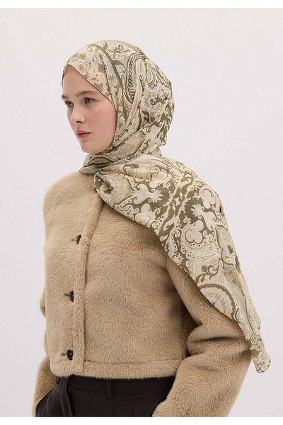 Fresh Beige Colored Etnic Paisley Patterned Shal