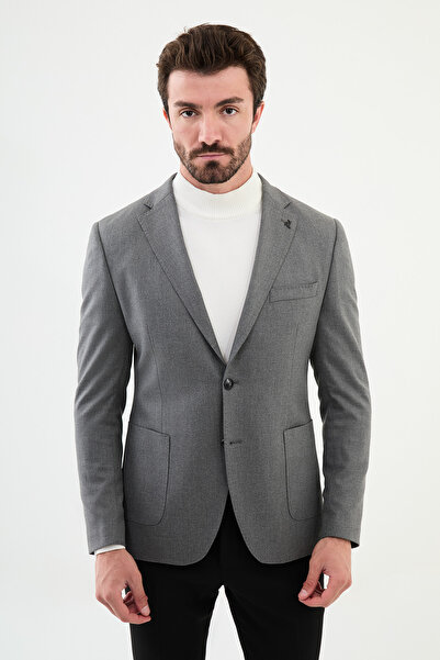 Mcr Прямий Slim Fit Сумка Кишеня Моно Комір Пунто Шов Чоловічий Піджак Сірий - 41402.24K