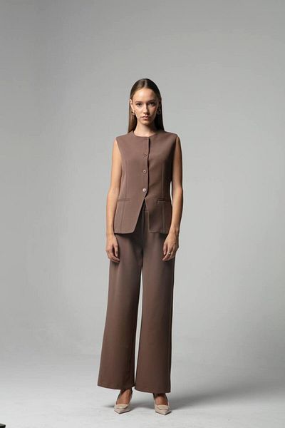 My Blog Dark Brown Camille Classic Buttoned Vest Pants Set-8449