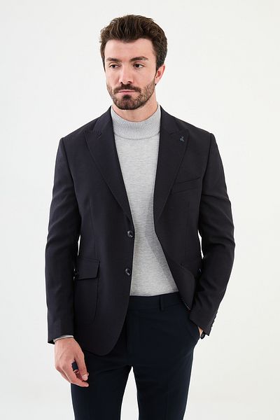 Mcr Straight Slim Fit Bag Pocket Wide Collar Punto Stitching Men's Jacket Navy Blue - 40393.24K