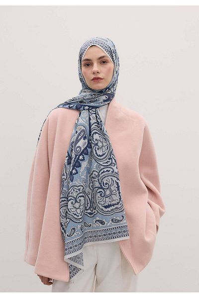 Fresh Blue Lena Patterned Shawl