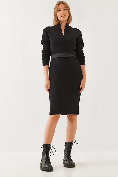 Bianco Lucci Dámské dlouhé úpletové šaty s páskem na zip 60351145