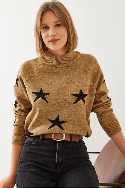Bianco Lucci Women's Star Patterned Glitter Sweater 7221 60351156