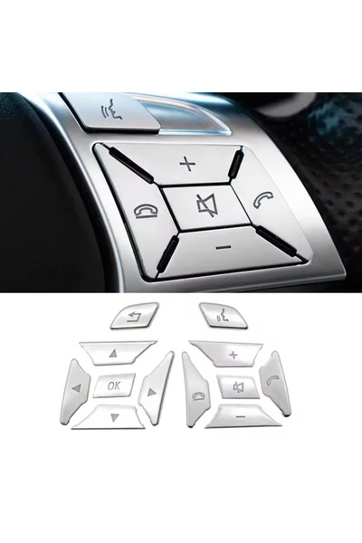 YıldızTuning غطاء مفتاح عجلة القيادة باللون الفضي لسيارة Mercedes E Series W212 - 2013-2016