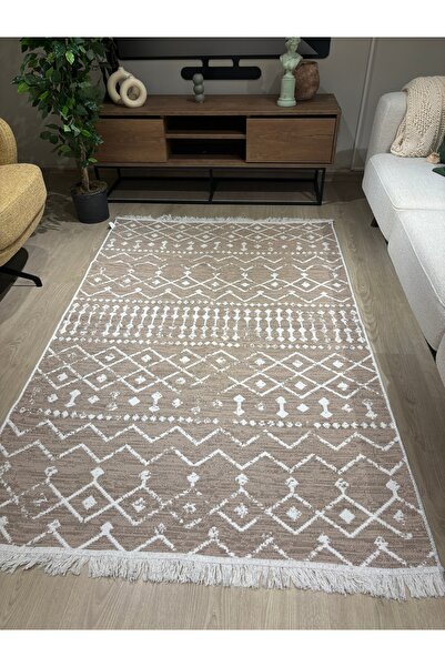 MaVaux Blaundus Serisi Çift Taraflı Saçaklı Etnik Desenli Pamuklu Dokuma Kilim