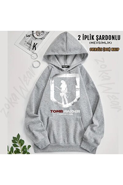 ZOKAWEAR سويت شيرت بقلنسوة كبير الحجم مطبوع من Tomb Raider 2 (خيطان)