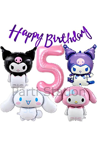 Parti Station Sanrio Kuromi Melody Cinnamon 5 Yaş Pembe Balon Set Anime Kurom...