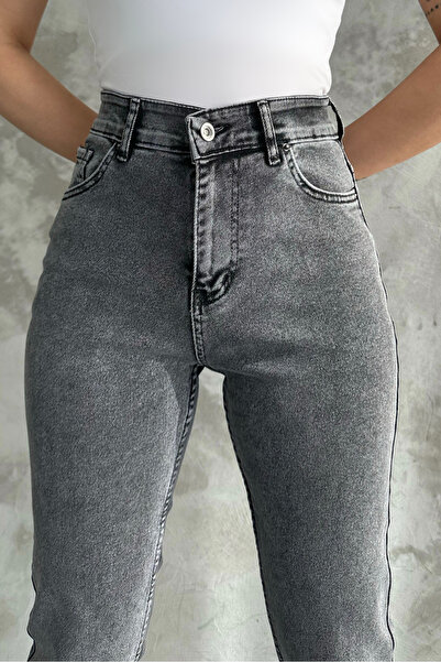 macharelbasic Καπνιστό γυναικείο ψηλόμεσο τζιν Mom Skinny Leg