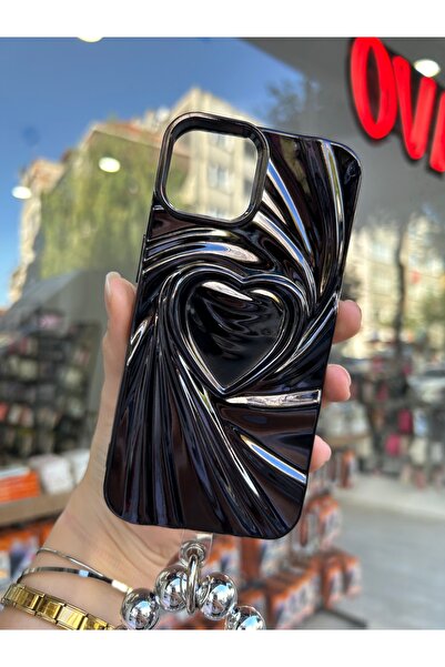 OVADA İphone 12/12 Pro Uyumlu 3D Kalp Desenli Charmlı Parlak Silikon Kılıf
