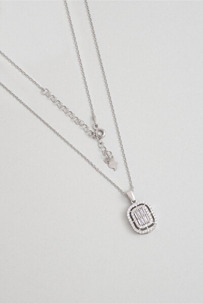 So CHIC... Avangard 18 Ayar Beyaz Altın Kaplama 45 Cm Gümüş Baget Kolye