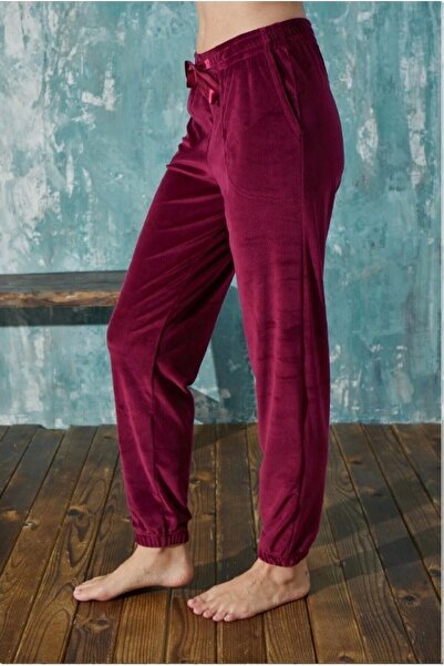 d Kit Boutique Soft Fransız Kadife Yumuşak Bilek Manşetli/lastikli Cepli Pijama Joger Eşofman Tek Alt