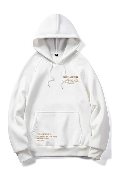 ALCİNOUS Unisex Λευκό Happiest εμπριμέ φούτερ με κουκούλα