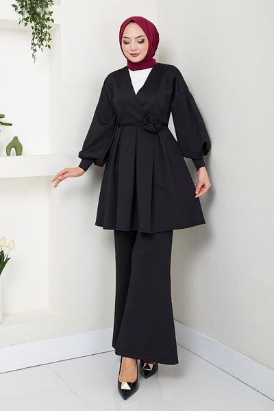 ModaMerve Costum de scafandru cu mânecă cu balon negru - 5629END900-M