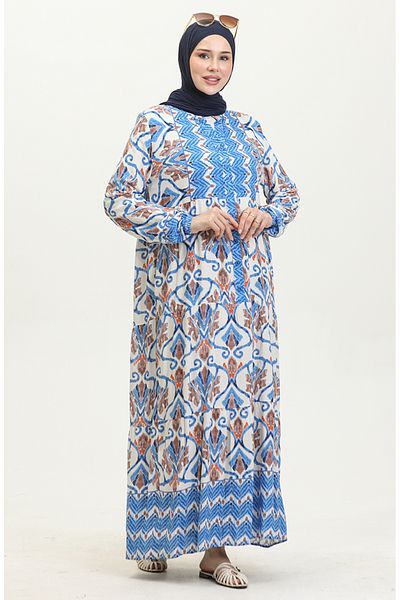 sefamerve Rochie albastră cu model etnic - 4096-01