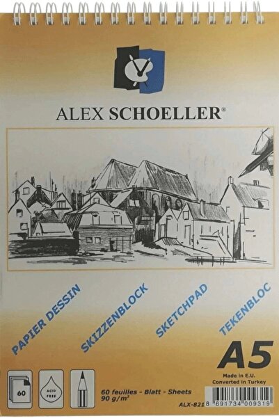 Alex Schoeller Alex Spiral Eskiz Bloknot 90 gram (A5) 60 Yaprak Dik Alex-821