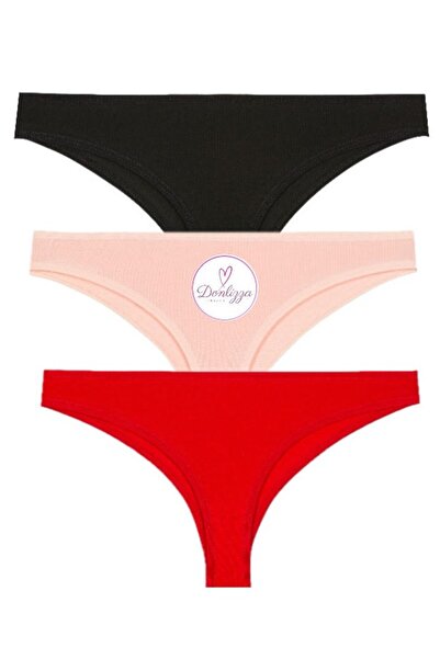 DONLİZZA Bikini Külot Siyah Yavru ağzı Kırmızı 3 Adet