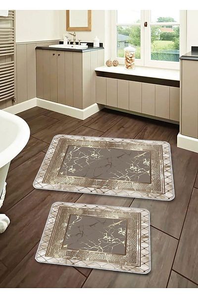 BigArts Home Modern Decorative Non-Slip Based Washable Bath Mat - Copper Gold 50X60-60X90 cm