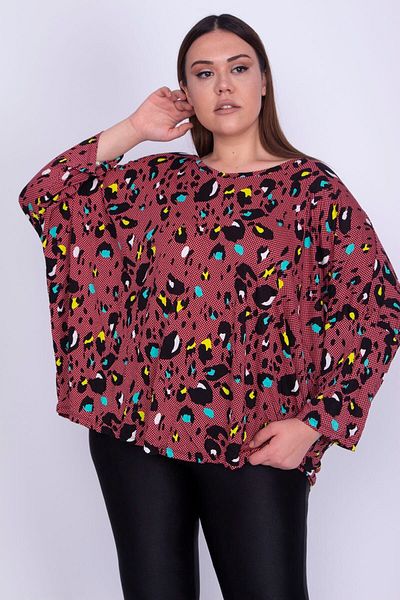 Şans Tunica de damă de mărime mare, colorată, confortabilă, cu mânecă liliac, cu model 65n25916