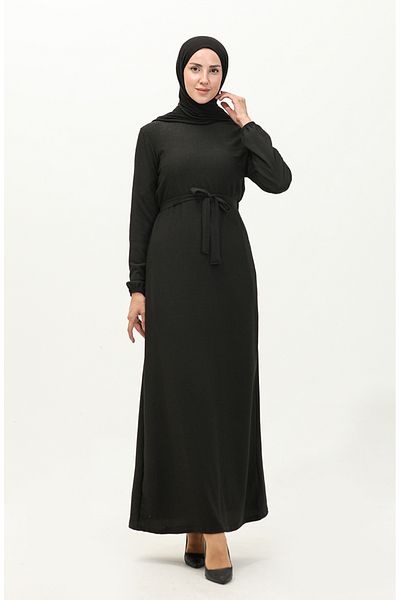 sefamerve Μαύρο μακρύ φόρεμα Hijab - 8647-01