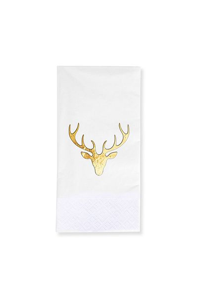 Story 33X33 cm Gold Leaf New Year's Deer Patterned 16 Pieces 1/8 Fold White Colored Paper Napkins