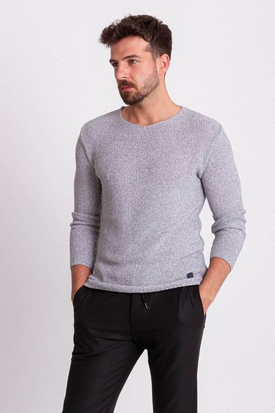 Mcr Lase Slim Fit Crew Neck بأكمام طويلة للرجال تريكو أسود-أبيض - 11155.18y