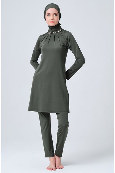 sefamerve Μαγιό Khaki Hijab - 23676-01 Μοντέλο