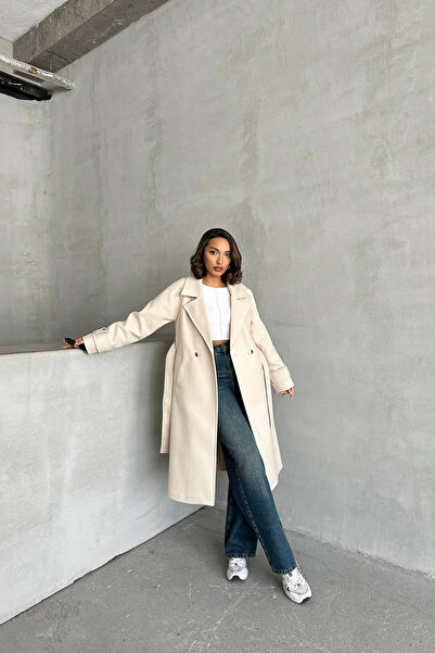 Neşeli Butik γυναικείο φόδρα μπεζ εισαγόμενο παλτό κασμίρ NBG048