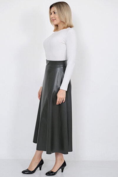 WAYS Damă Imitație Piele Kaki Hijab Lung Fusta Mevlana Evazată Imitație Piele