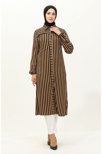 sefamerve Viscose Striped Tunic 2039-01 - Μαύρο Καφέ
