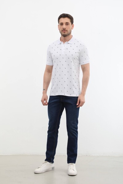 MARKAPIA Men's Polo Collar - Leaf Patterned 100% Cotton T-Shirt