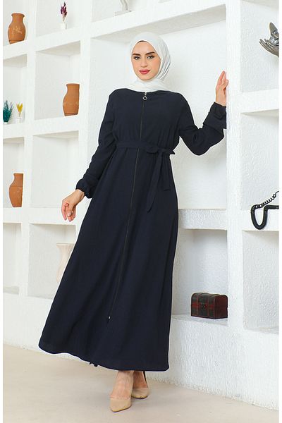 sefamerve Navy Blue Belted Wrap Ferace - 1019-06