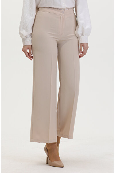 sefamerve Beige Colored Wide Leg Trousers - 1152-01 Model