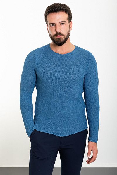Mcr Lase Slim Fit Crew Neck بأكمام طويلة للرجال تريكو نيلي - 11155.18y