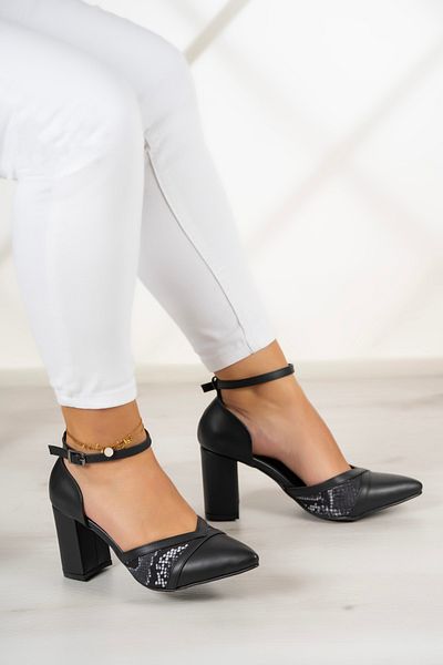 Erkan Saçmacı Diana Black Snake Mesh Pantofi Cu Toc Gros 7 Cm.