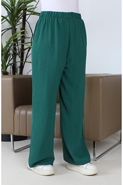 sefamerve Aerobin Kumaş Bol Paça Pantolon 1006-20 Zümrüt Yeşili