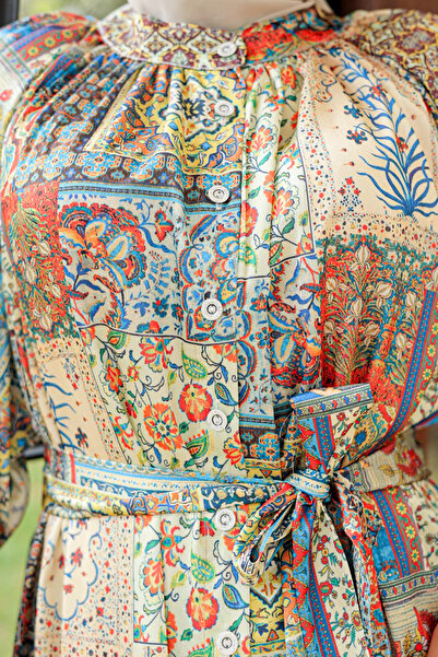 ModaMerve Indigo Ethnic Patterned Dress - Ant552