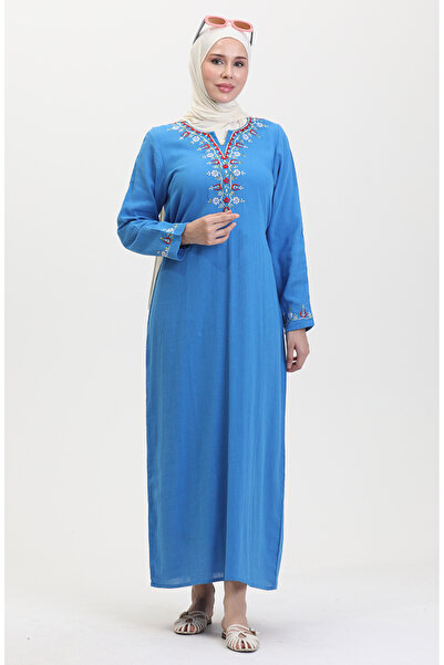 sefamerve Φόρεμα από ύφασμα με μπλε κέντημα - 0074-07