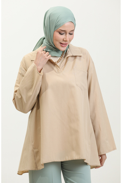 sefamerve 2007-06 Model Beige Oversize Tunic