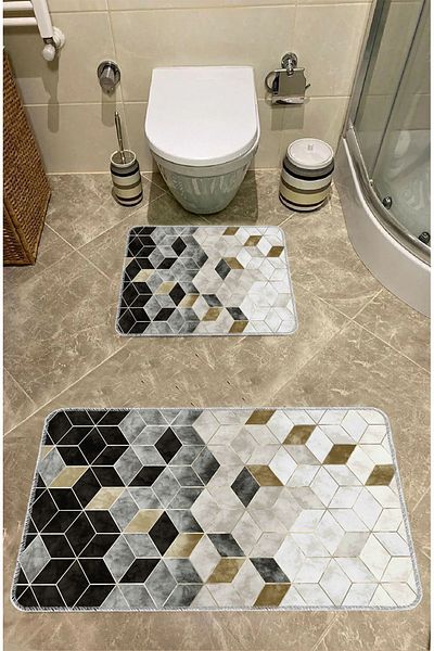 BigArts Home Modern Decorative Non-Slip Based Washable Bath Mat - Gold 50X60-60X90 cm