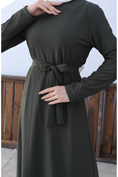sefamerve Khaki Colored Belted Dress - 0582-04 Model