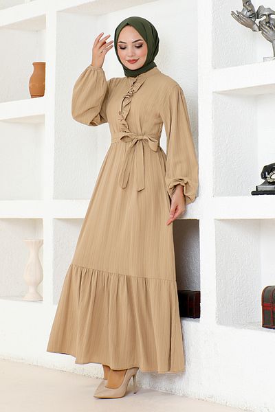 ModaMerve Φόρεμα HBS2459 Model Mink Belted