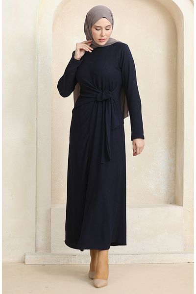 sefamerve Φόρεμα Navy Blue Side Tie Wrap - 1017-06