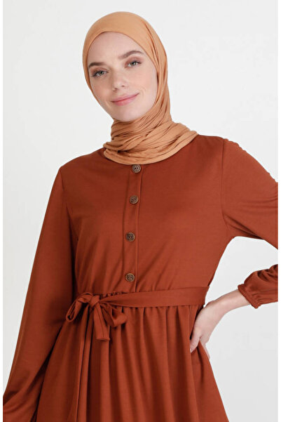 sefamerve Kuşaklı Elbise 7979-01 Taba